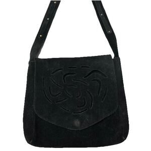 Vtg Black Suede Purse Shoulder Bag Fold Over Cut Outs Rock Whimsigoth Retro 90s